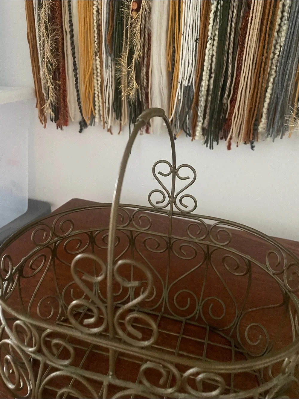 Metal gold basket with handle oval shape